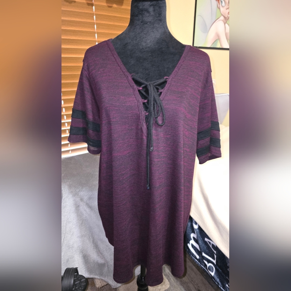 Bozzolo Burgundy Lace-Up Short Sleeve Top (D)